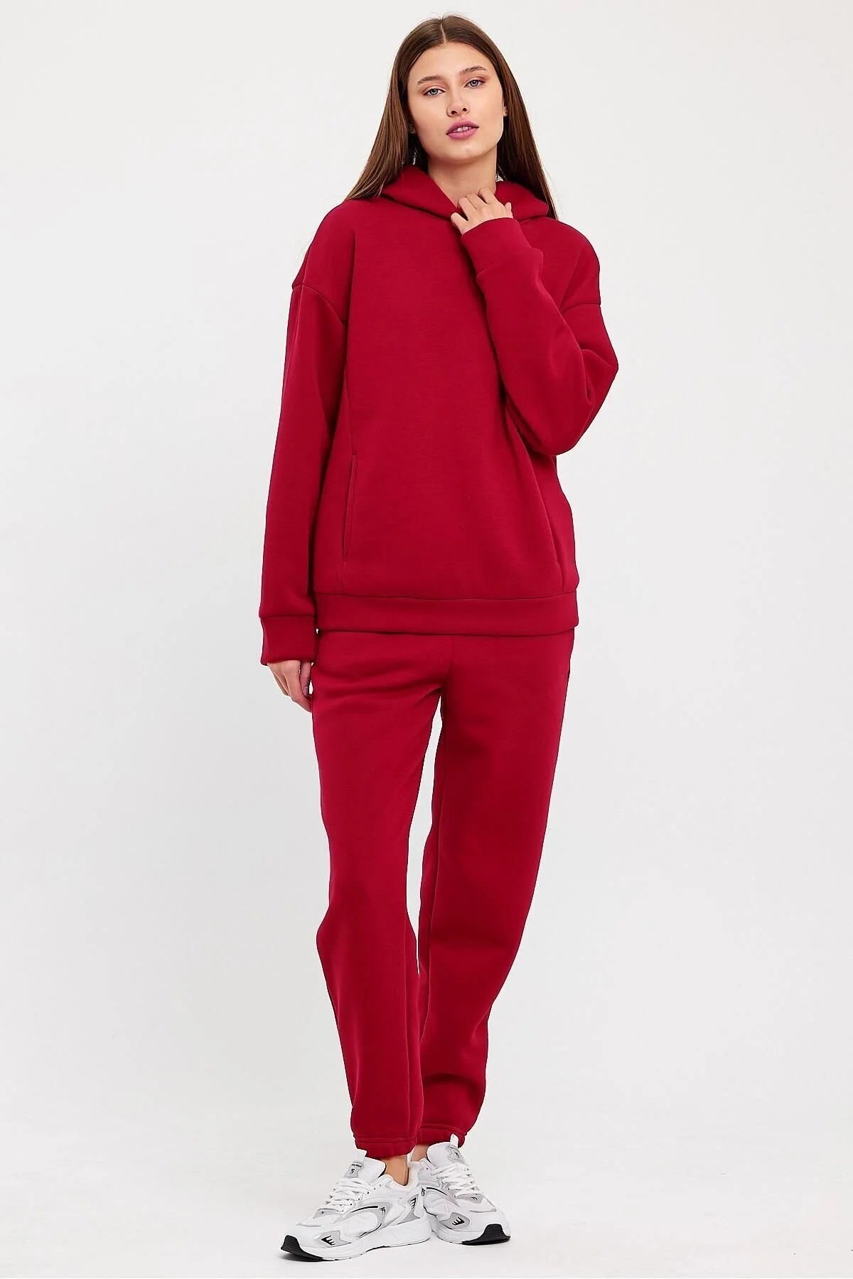 Kadın Beli Ve Paçası Lastikli Üç İplik Polarlı Oversize Eşofman Takımı