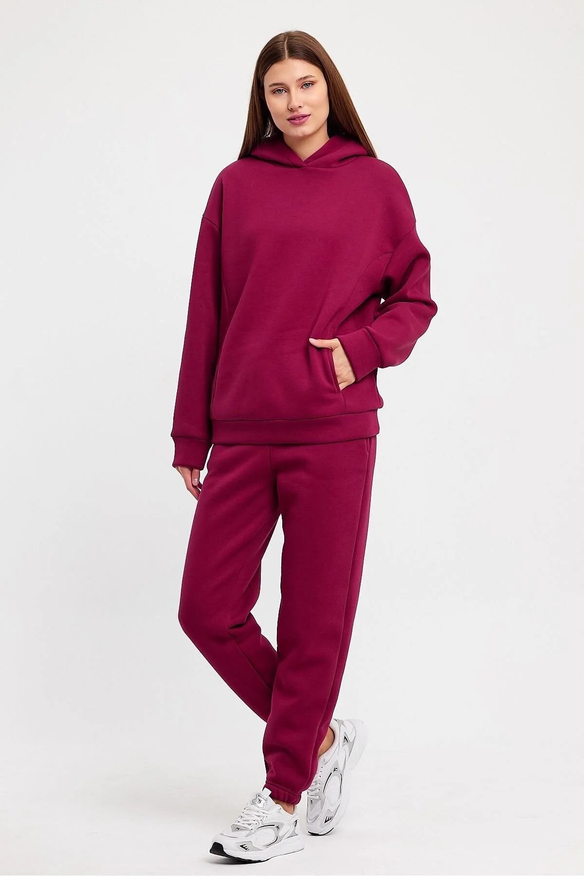 Kadın Beli Ve Paçası Lastikli Üç İplik Polarlı Oversize Eşofman Takımı