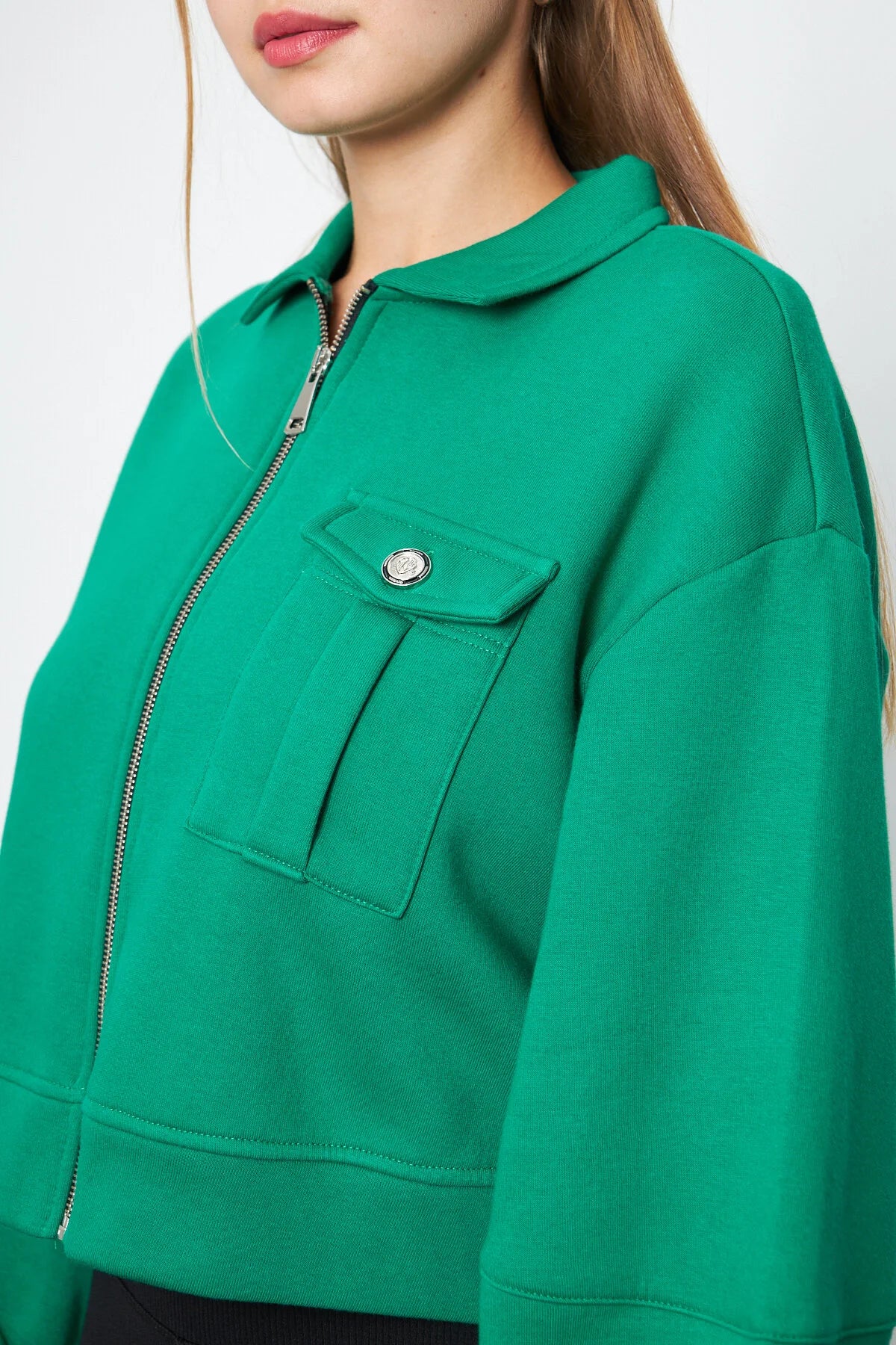 Balon Kol Cepli Fermuarlı Gömlek Yaka Ceket 00185