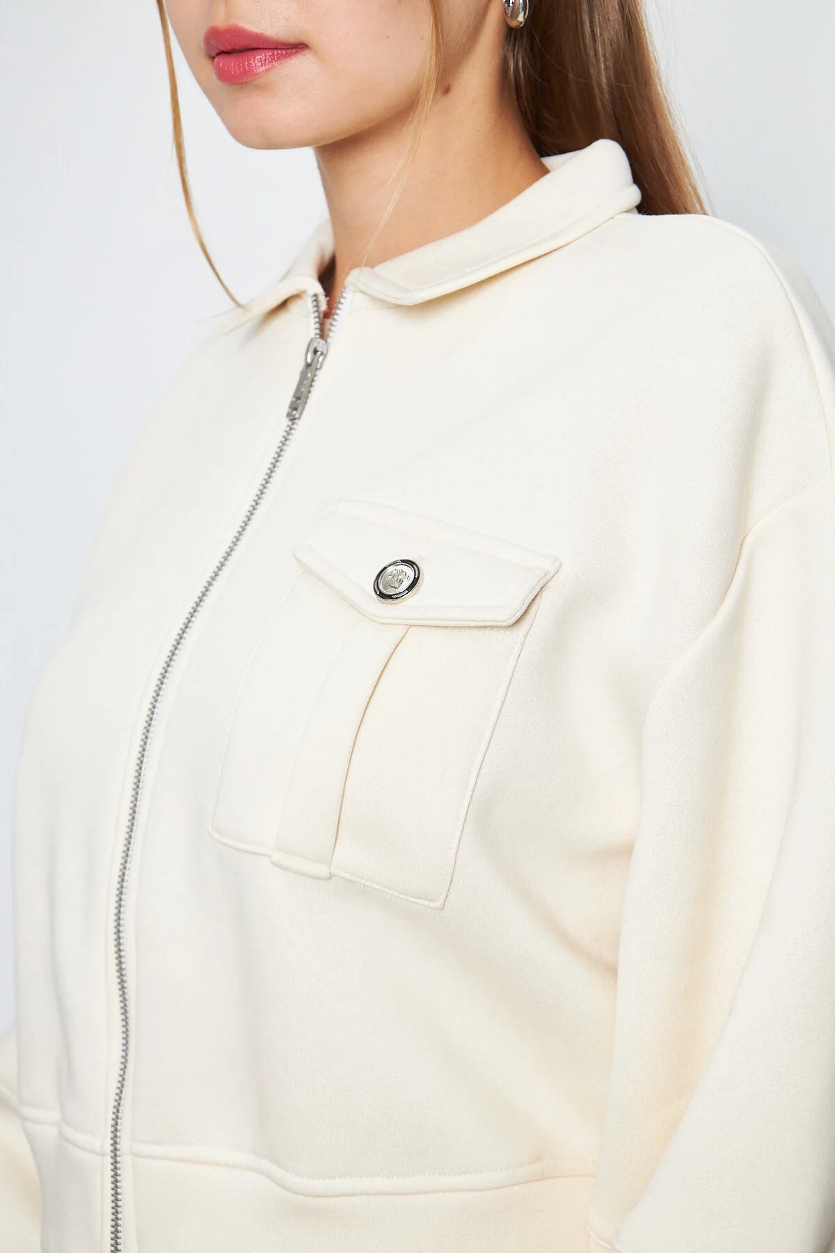 Balon Kol Cepli Fermuarlı Gömlek Yaka Ceket 00185