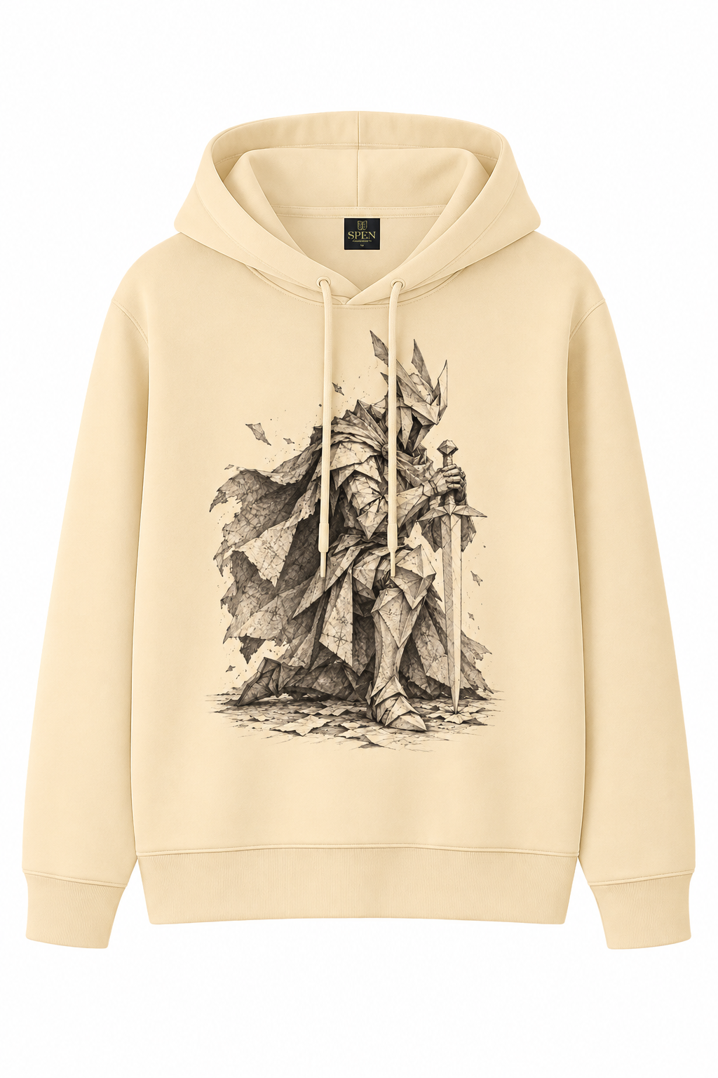 Origami Şövalye Baskılı Kapüşonlu Sweatshirt