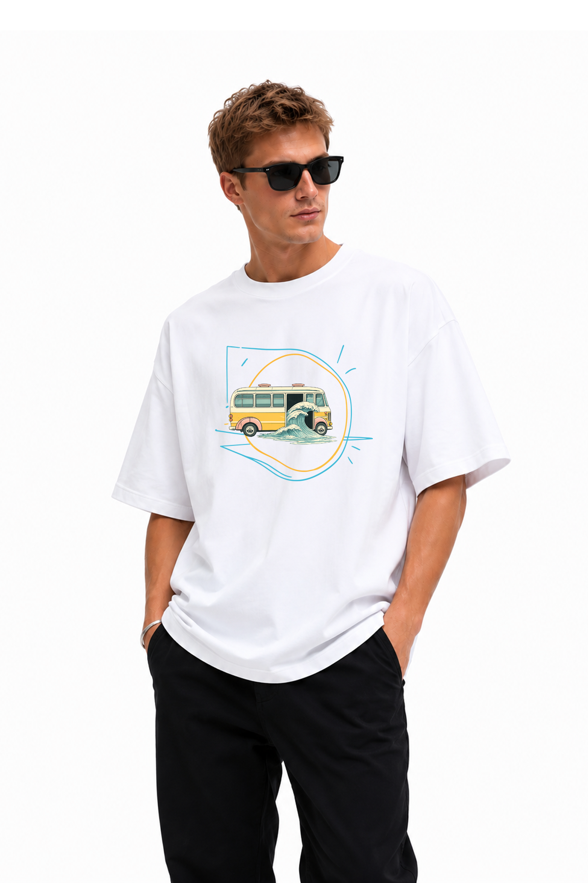 Unisex Otobüs Baskılı Oversize Tişört