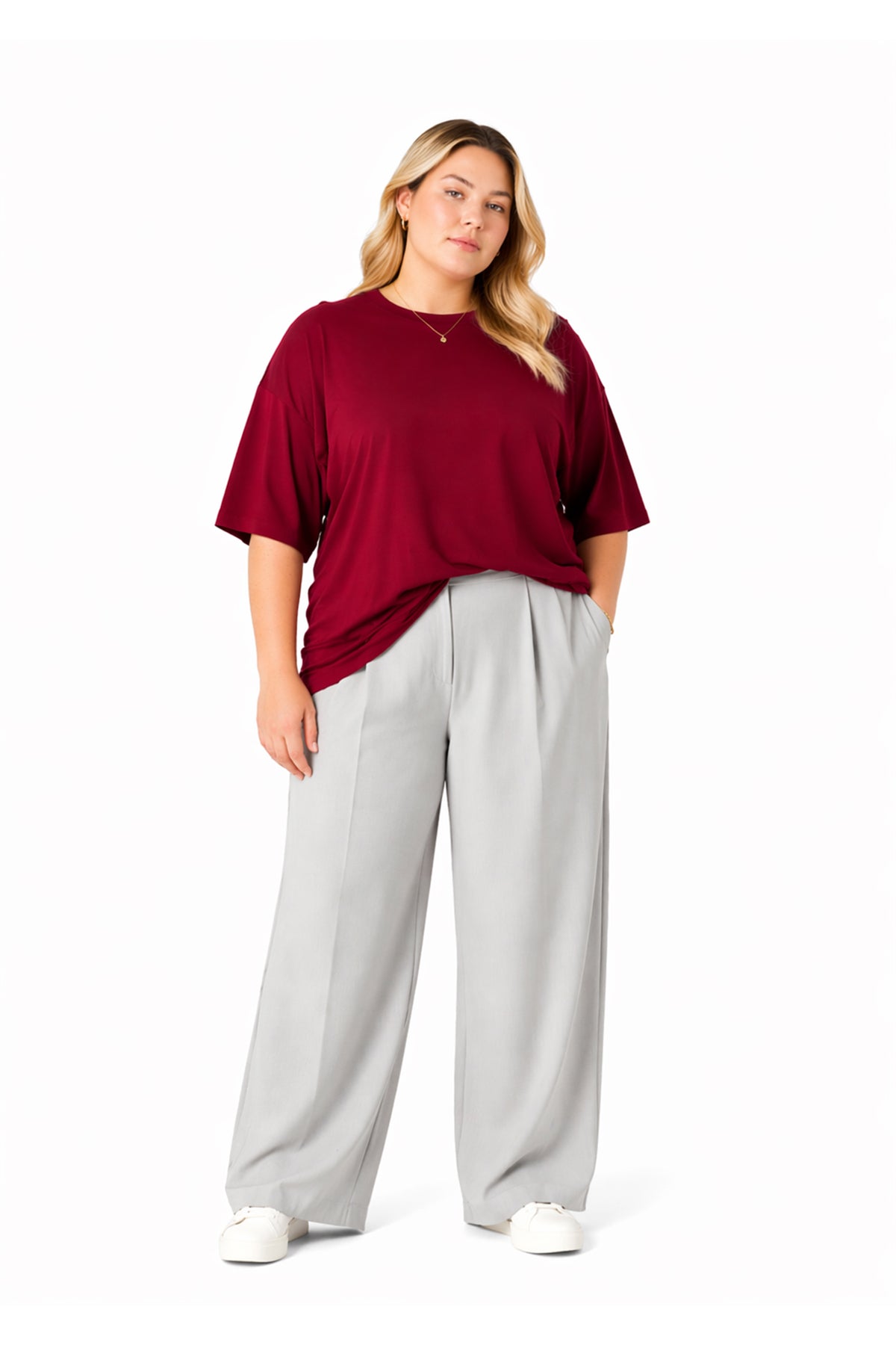 Kadın Basic Oversize Büyük Beden Kısa Kollu Tişört