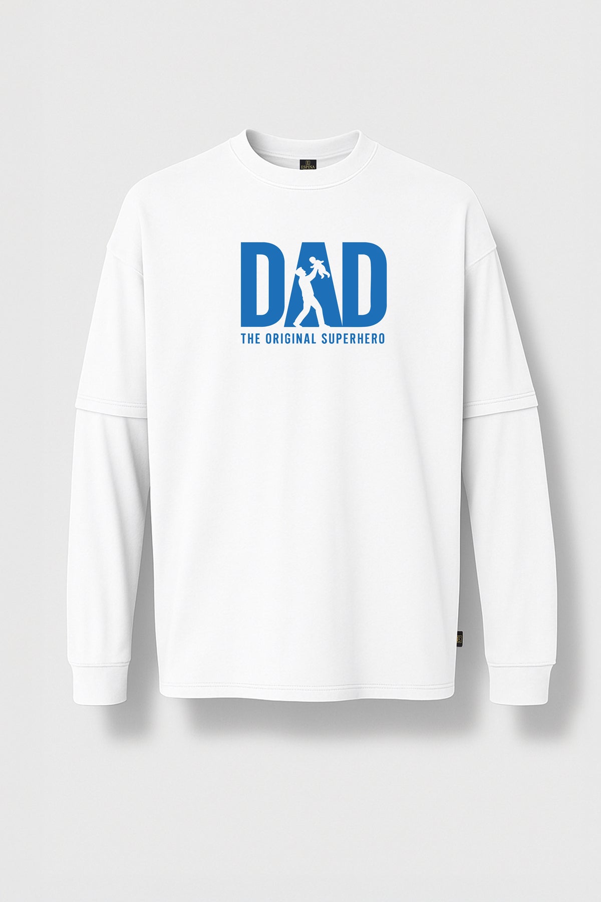 Uzun Kollu Dad Super Hero Baskılı Oversize Tişört