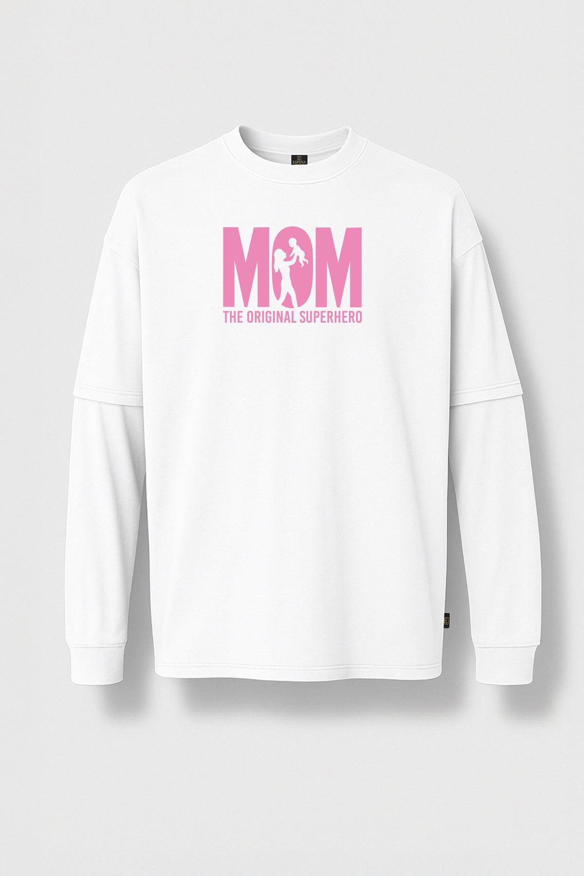 Uzun Kollu Mom Super Hero Baskılı Oversize Tişört