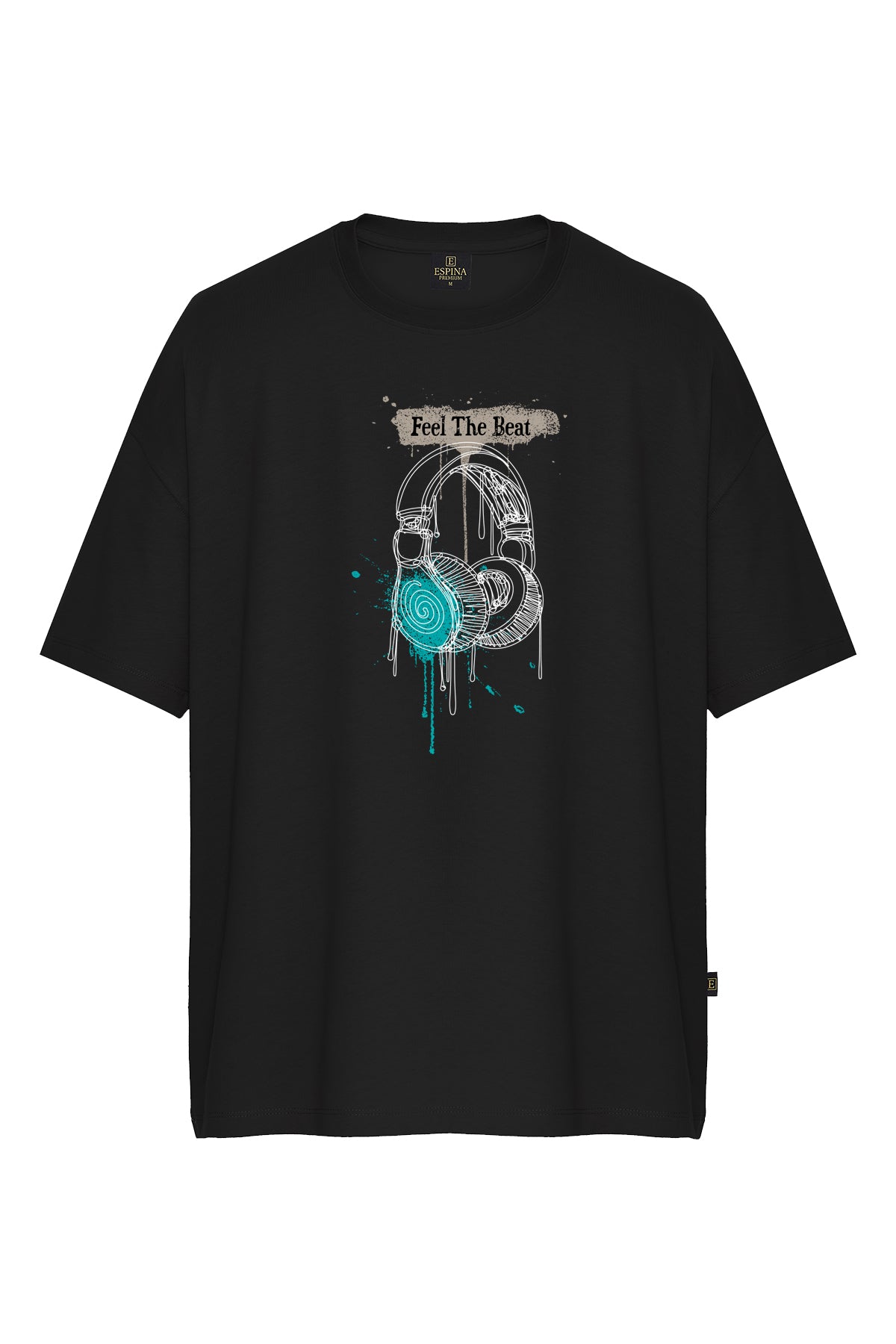 Erkek Feel The Beat Kulaklık Baskılı Oversize Kısa Kollu Tişört