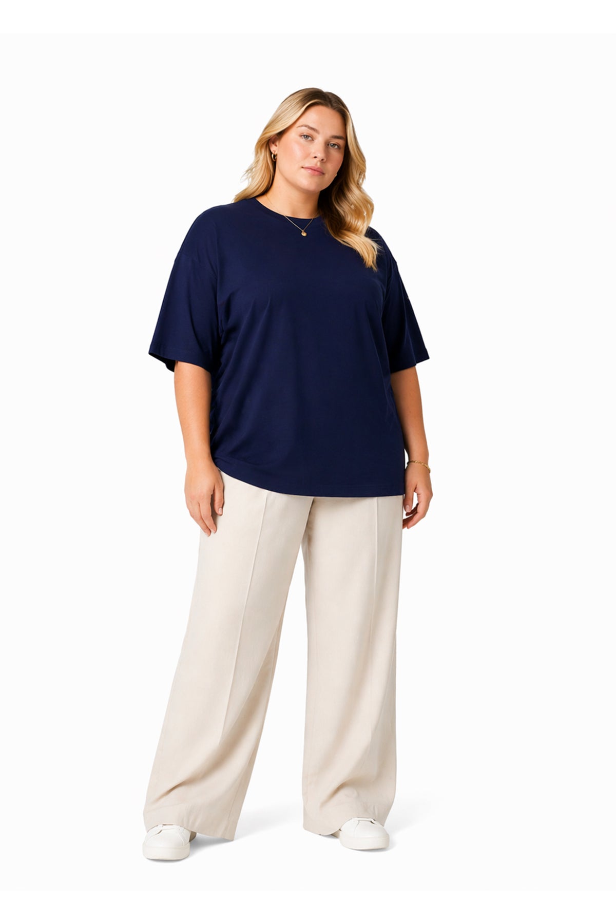 Kadın Basic Oversize Büyük Beden Kısa Kollu Tişört