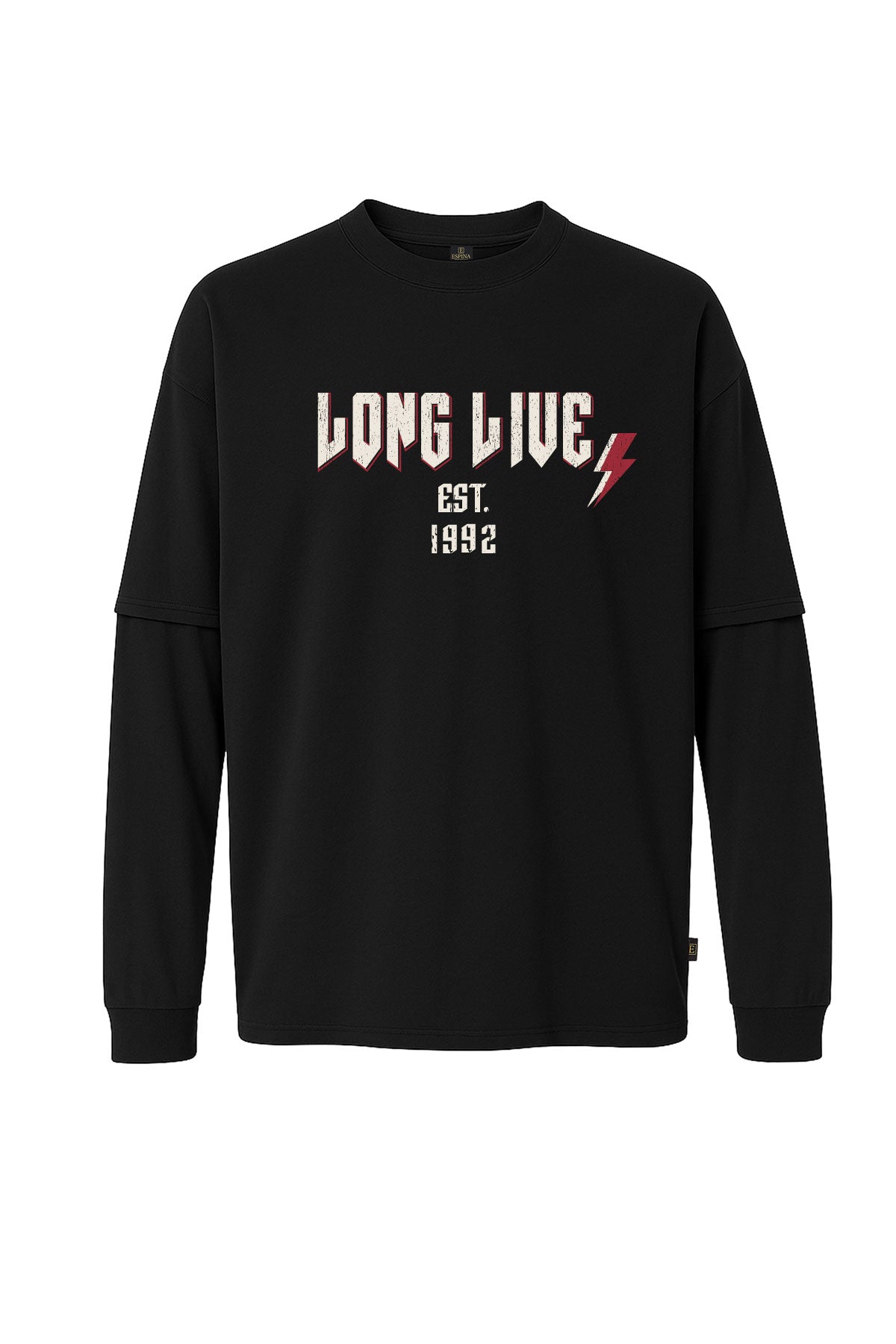 Uzun Kollu Long Live Baskılı Oversize Tişört