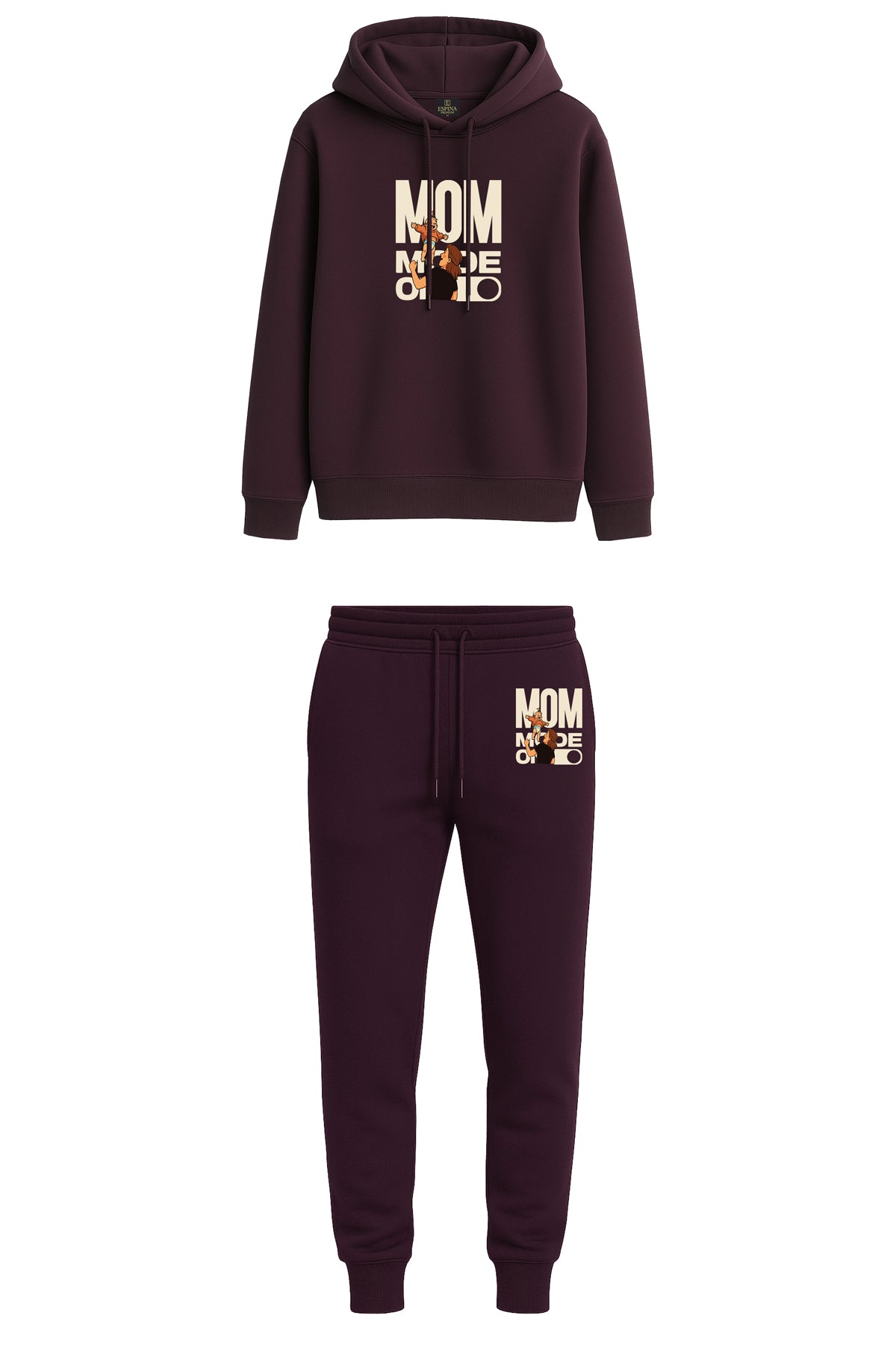 Mom Mode On Baskılı Kapüşonlu Sweatshirt & Jogger Eşofman Takımı