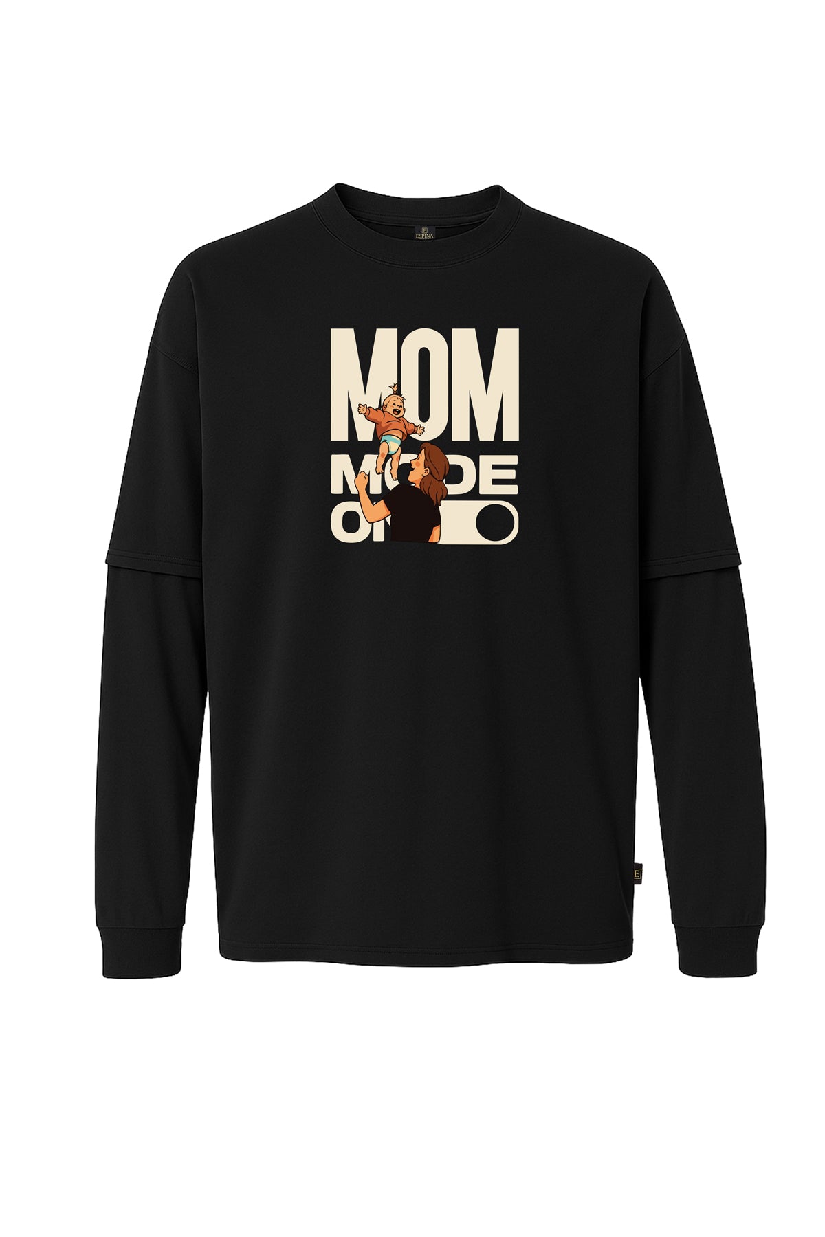 Uzun Kollu Mom Mode On Baskılı Oversize Tişört