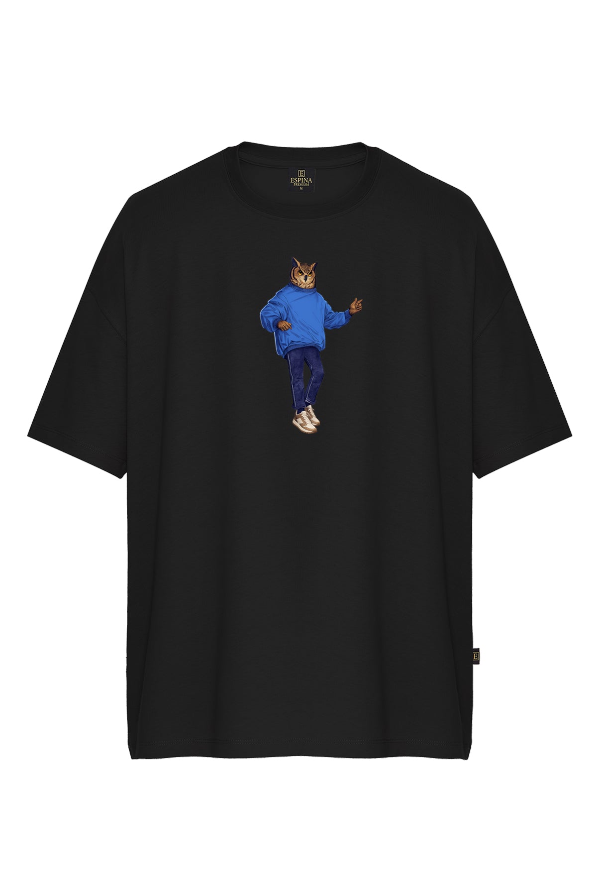 Baykuş İnsan Baskılı Çift Kollu Oversize Tişört