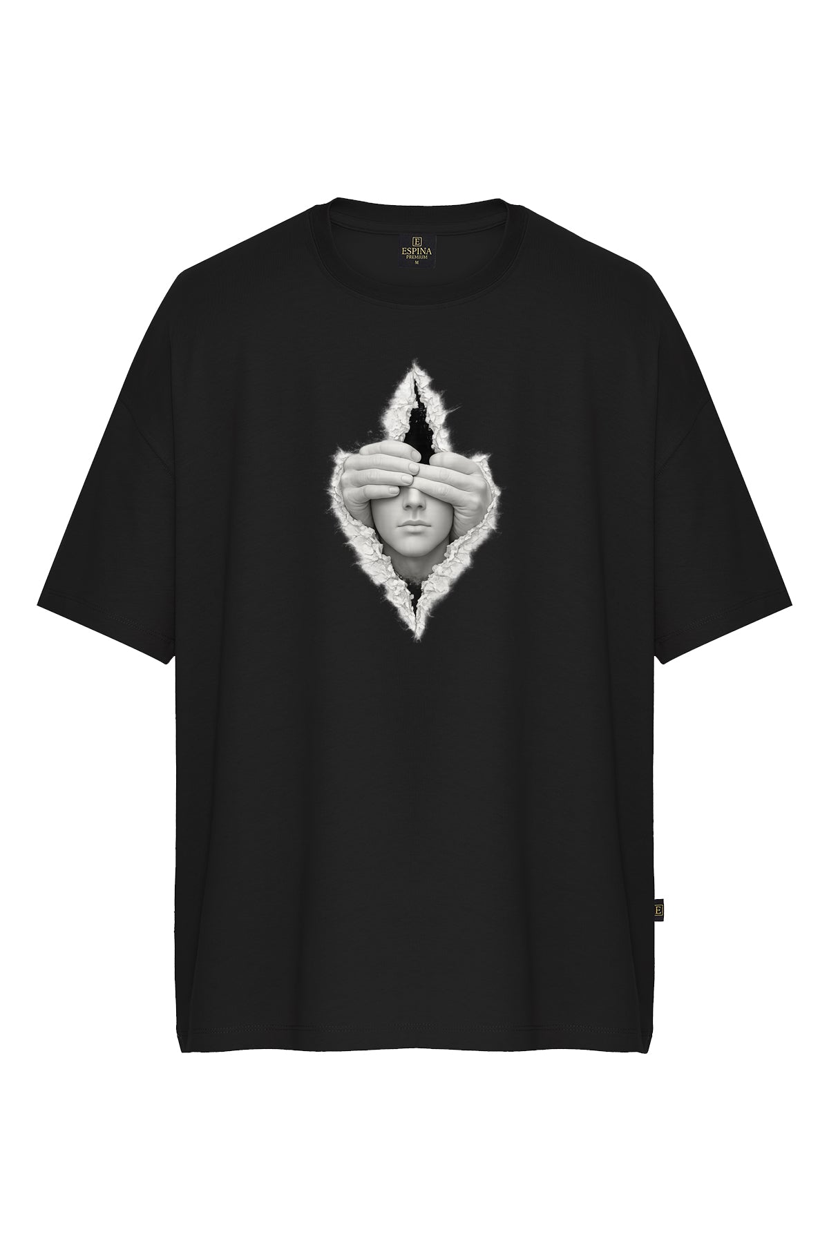 Çatlak Duvar Efektli Yüz Baskılı Oversize Kısa Kollu Tişört