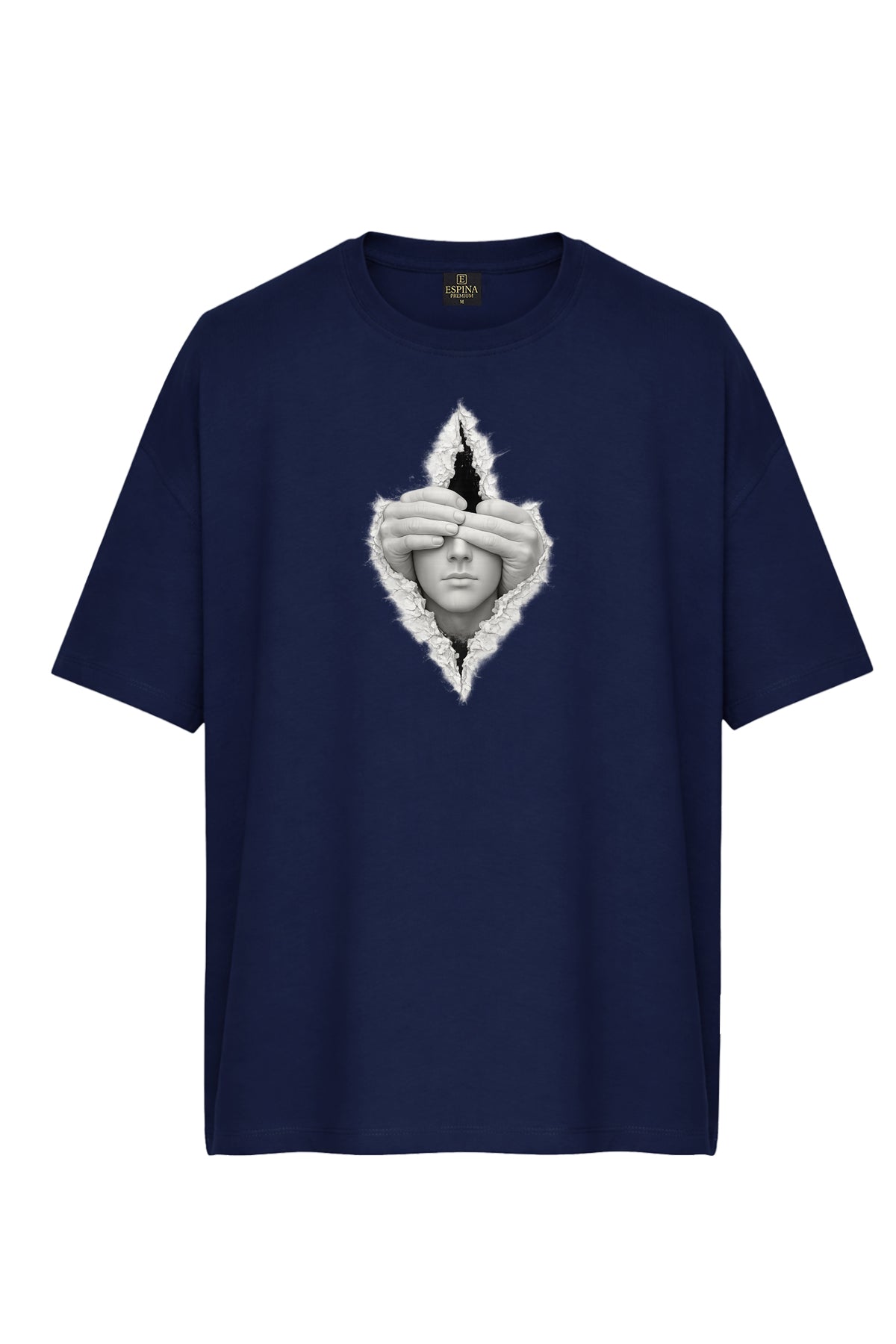 Çatlak Duvar Efektli Yüz Baskılı Oversize Kısa Kollu Tişört