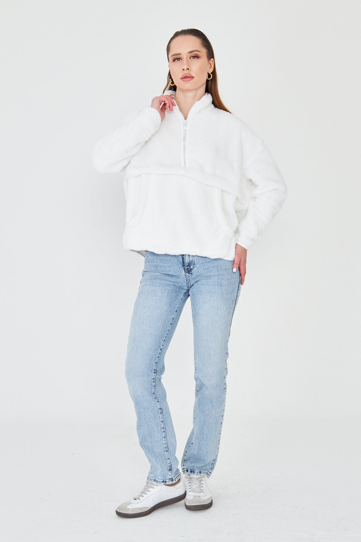 Kadın Peluş Fermuarlı Sweatshirt