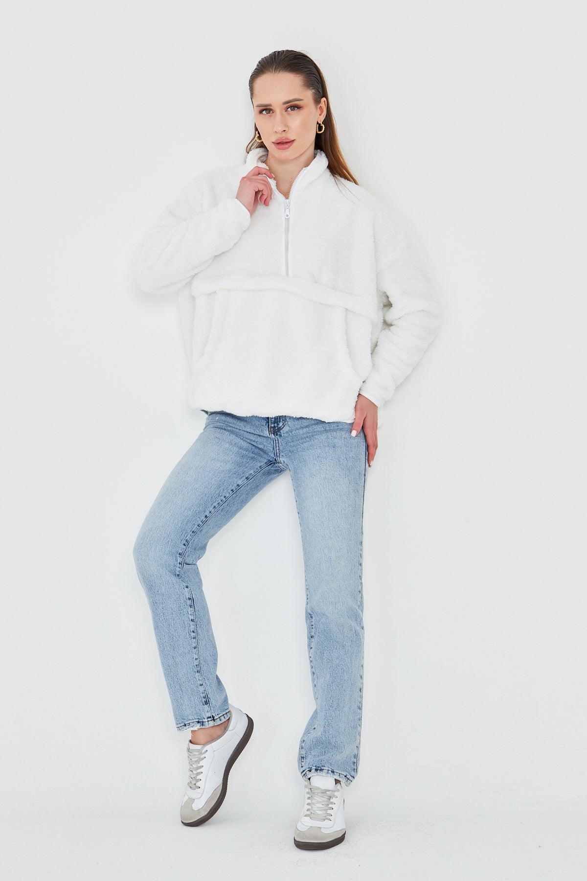 Kadın Peluş Fermuarlı Sweatshirt