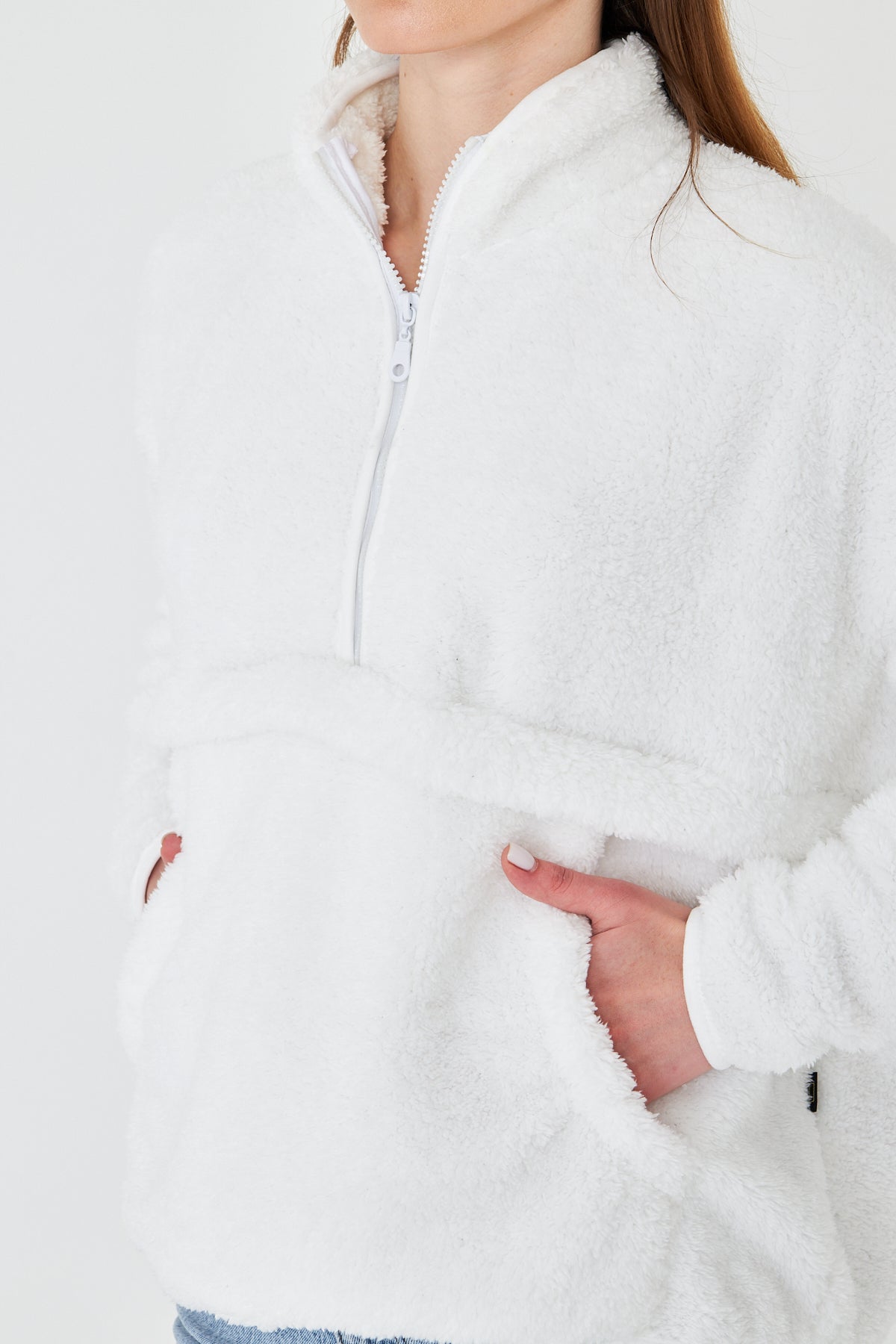 Kadın Peluş Fermuarlı Sweatshirt