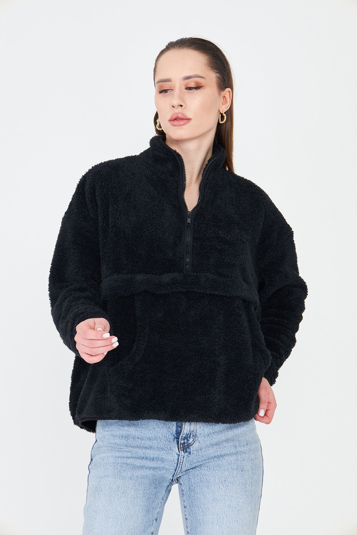 Kadın Peluş Fermuarlı Sweatshirt