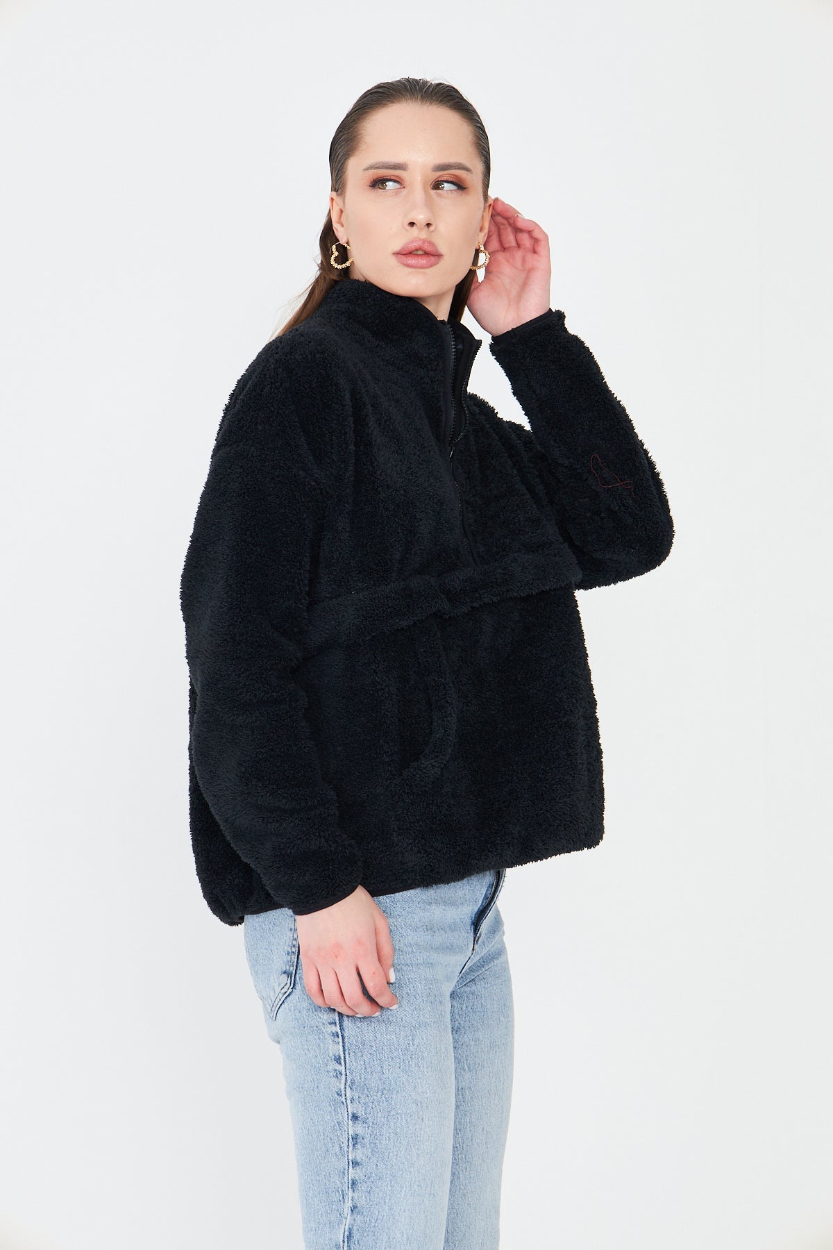 Kadın Peluş Fermuarlı Sweatshirt