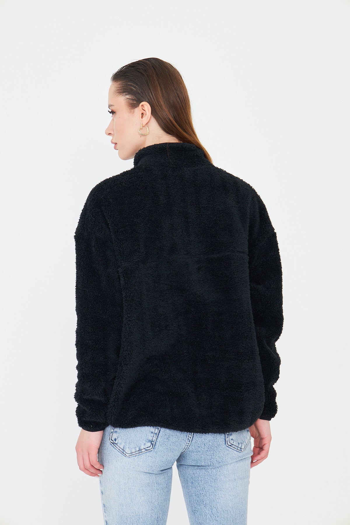 Kadın Peluş Fermuarlı Sweatshirt