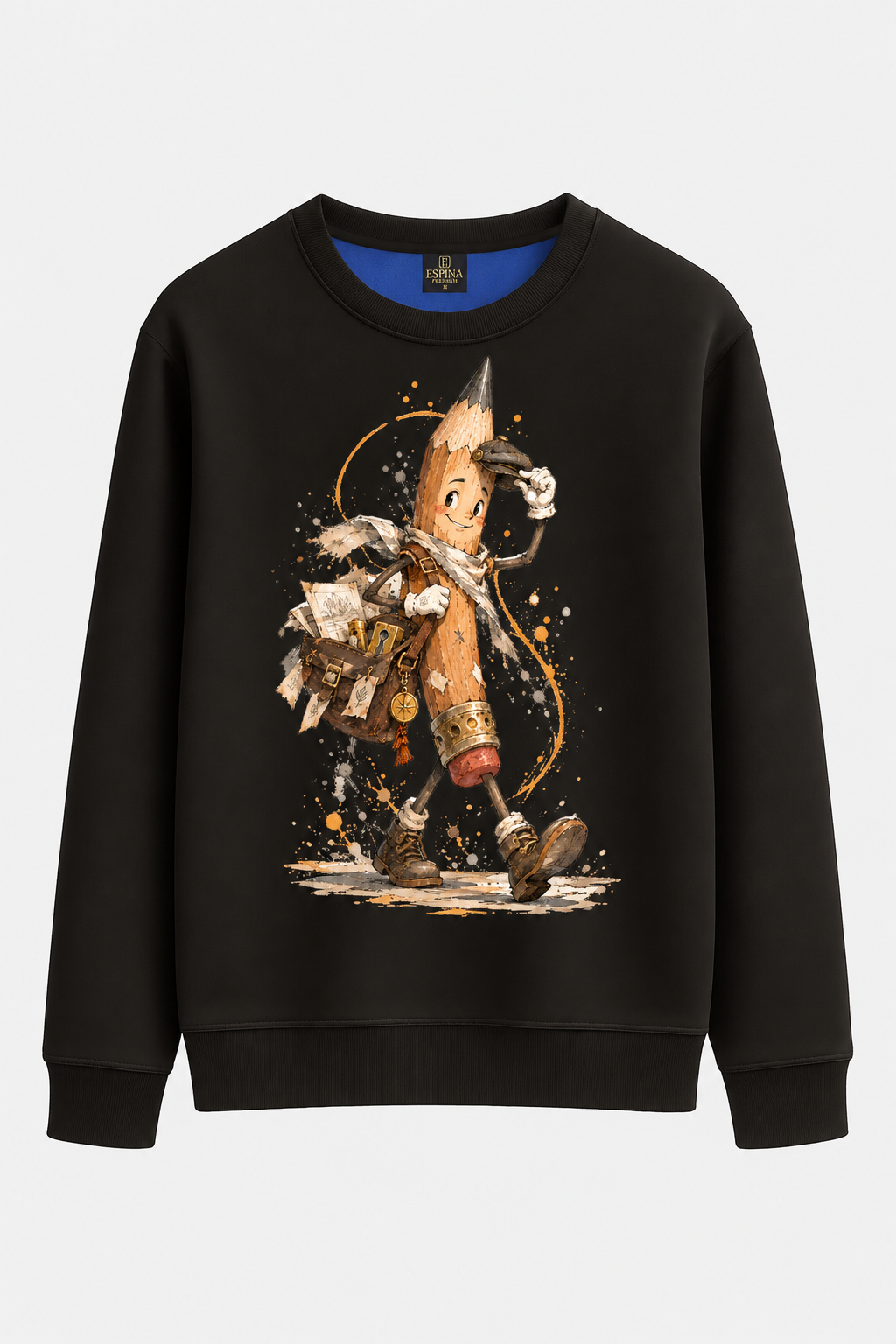 Gezgin Kalem Baskılı Bisiklet Yaka Sweatshirt