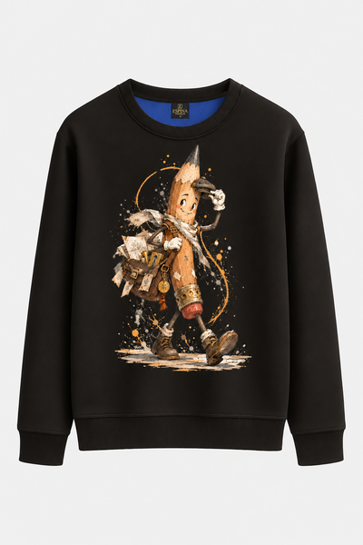 Gezgin Kalem Baskılı Bisiklet Yaka Sweatshirt