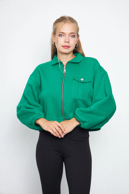 Balon Kol Cepli Fermuarlı Gömlek Yaka Ceket 00185
