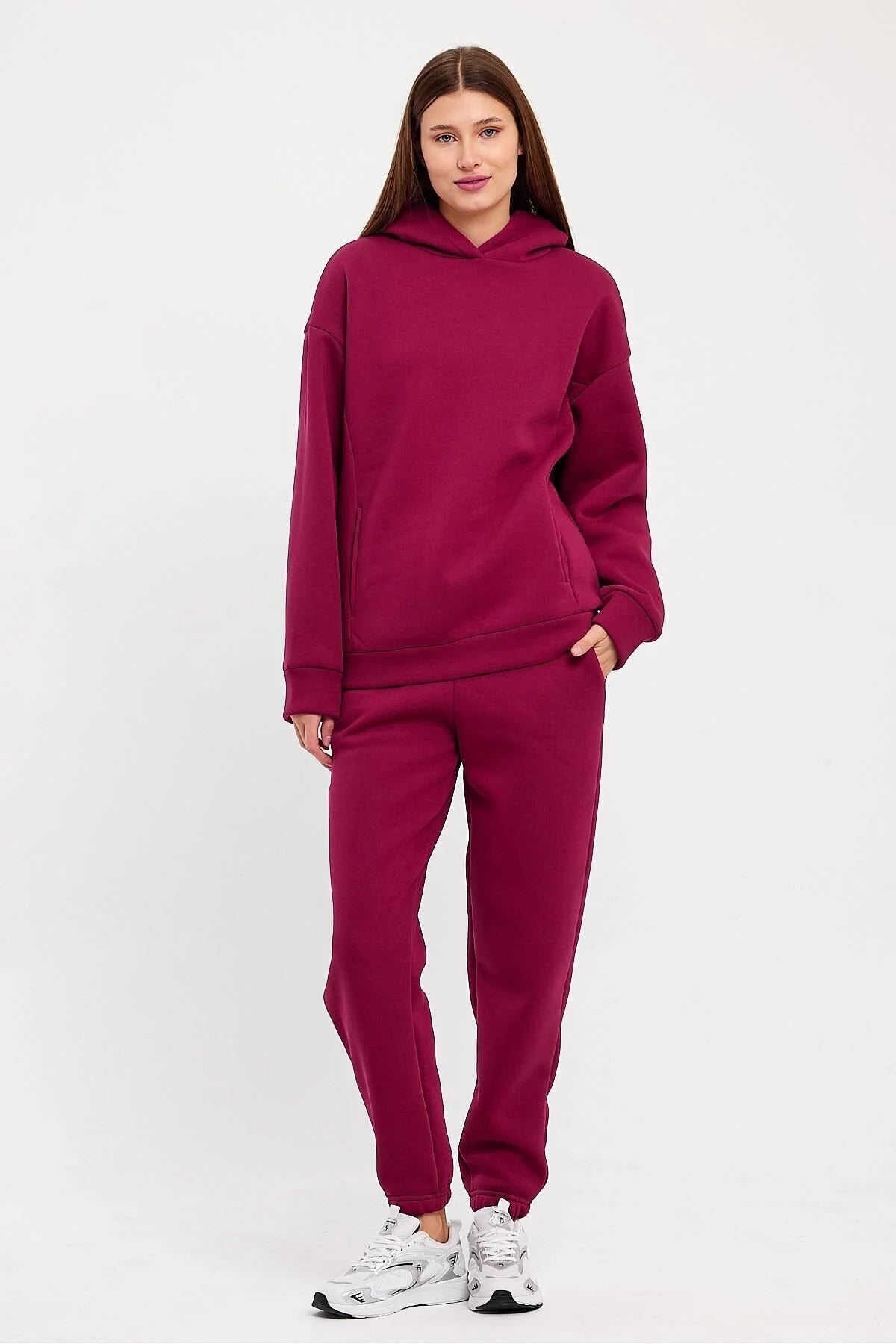 Kadın Beli Ve Paçası Lastikli Üç İplik Polarlı Oversize Eşofman Takımı