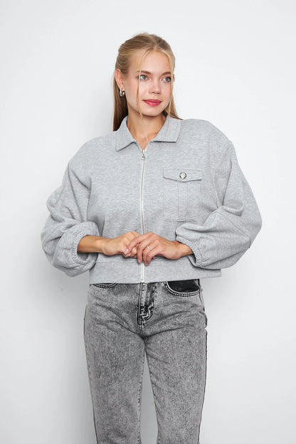 Balon Kol Cepli Fermuarlı Gömlek Yaka Ceket 00185