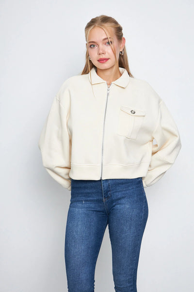 Balon Kol Cepli Fermuarlı Gömlek Yaka Ceket 00185