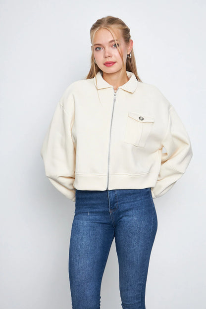 Balon Kol Cepli Fermuarlı Gömlek Yaka Ceket 00185