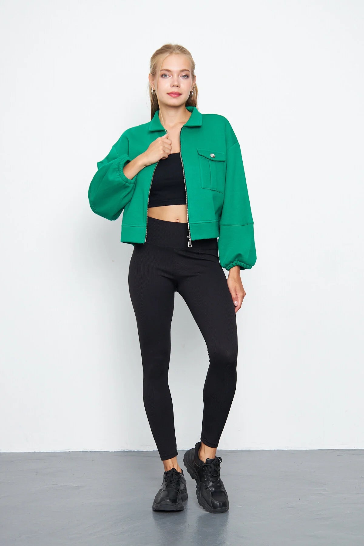 Balon Kol Cepli Fermuarlı Gömlek Yaka Ceket 00185