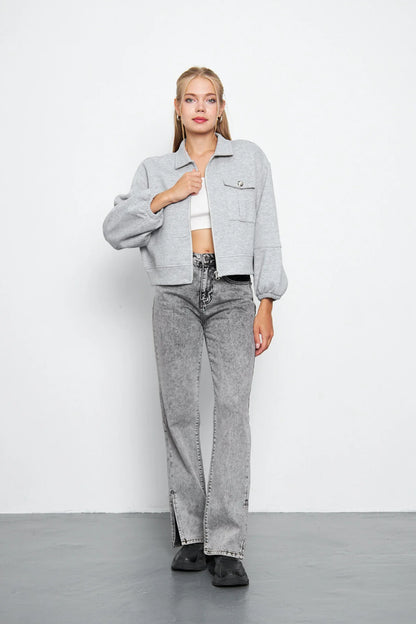 Balon Kol Cepli Fermuarlı Gömlek Yaka Ceket 00185