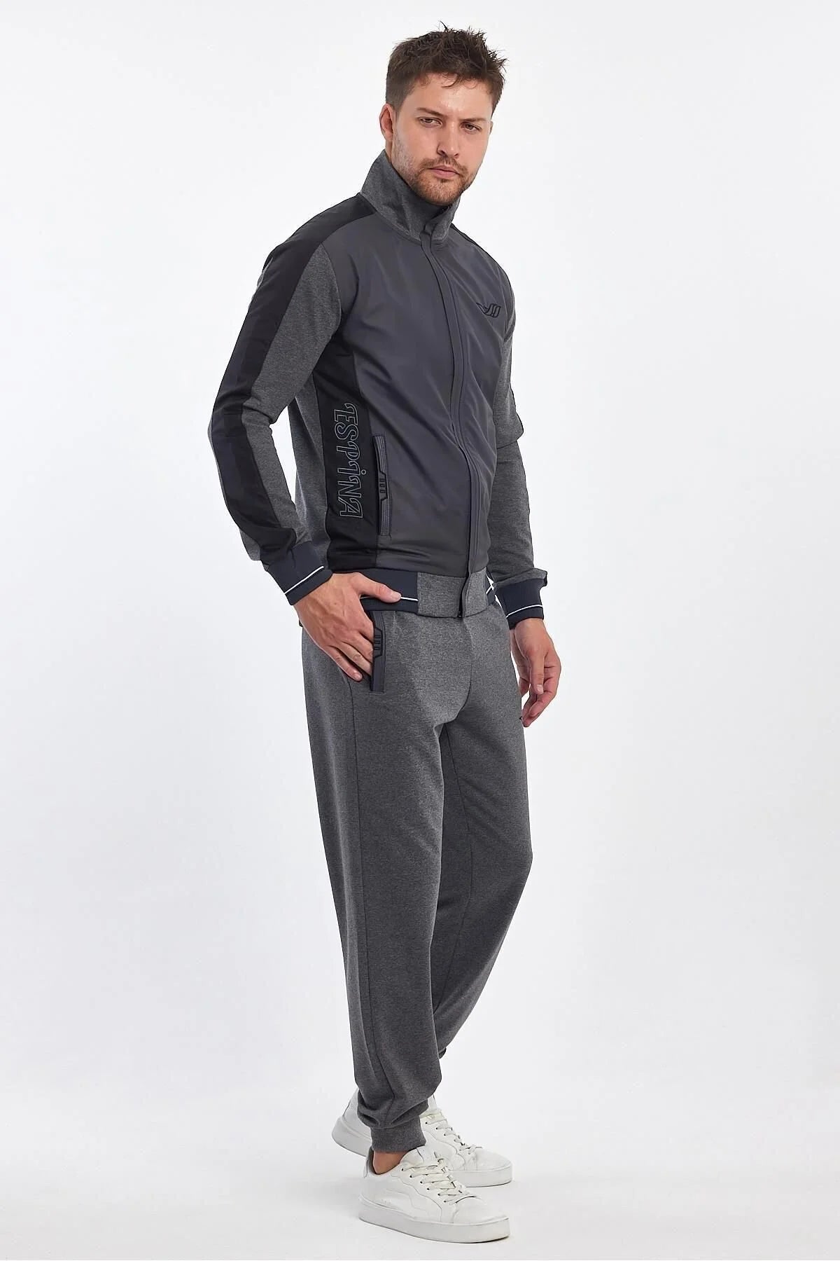 Erkek Yandan Robalı Fermuarlı Spor Eşofman Takımı