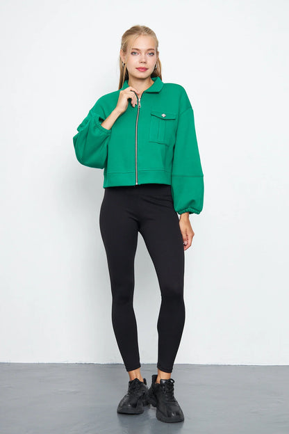 Balon Kol Cepli Fermuarlı Gömlek Yaka Ceket 00185