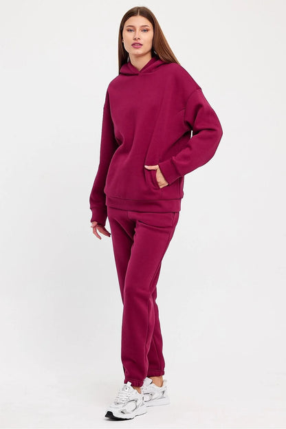 Kadın Beli Ve Paçası Lastikli Üç İplik Polarlı Oversize Eşofman Takımı