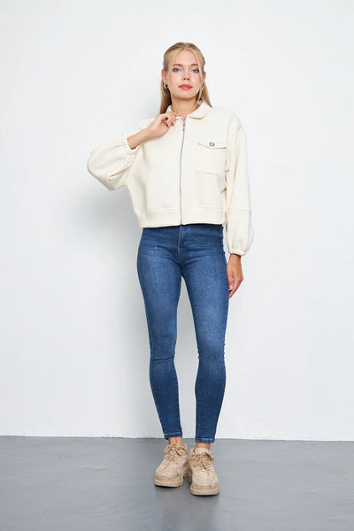 Balon Kol Cepli Fermuarlı Gömlek Yaka Ceket 00185