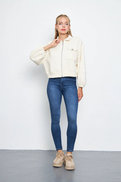 Balon Kol Cepli Fermuarlı Gömlek Yaka Ceket 00185