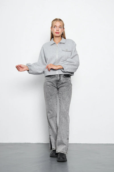 Balon Kol Cepli Fermuarlı Gömlek Yaka Ceket 00185