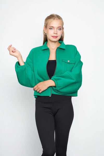 Balon Kol Cepli Fermuarlı Gömlek Yaka Ceket 00185