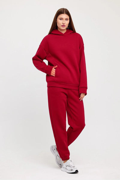 Kadın Beli Ve Paçası Lastikli Üç İplik Polarlı Oversize Eşofman Takımı
