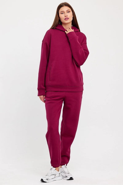 Kadın Beli Ve Paçası Lastikli Üç İplik Polarlı Oversize Eşofman Takımı