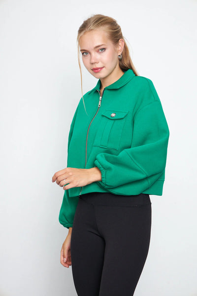 Balon Kol Cepli Fermuarlı Gömlek Yaka Ceket 00185