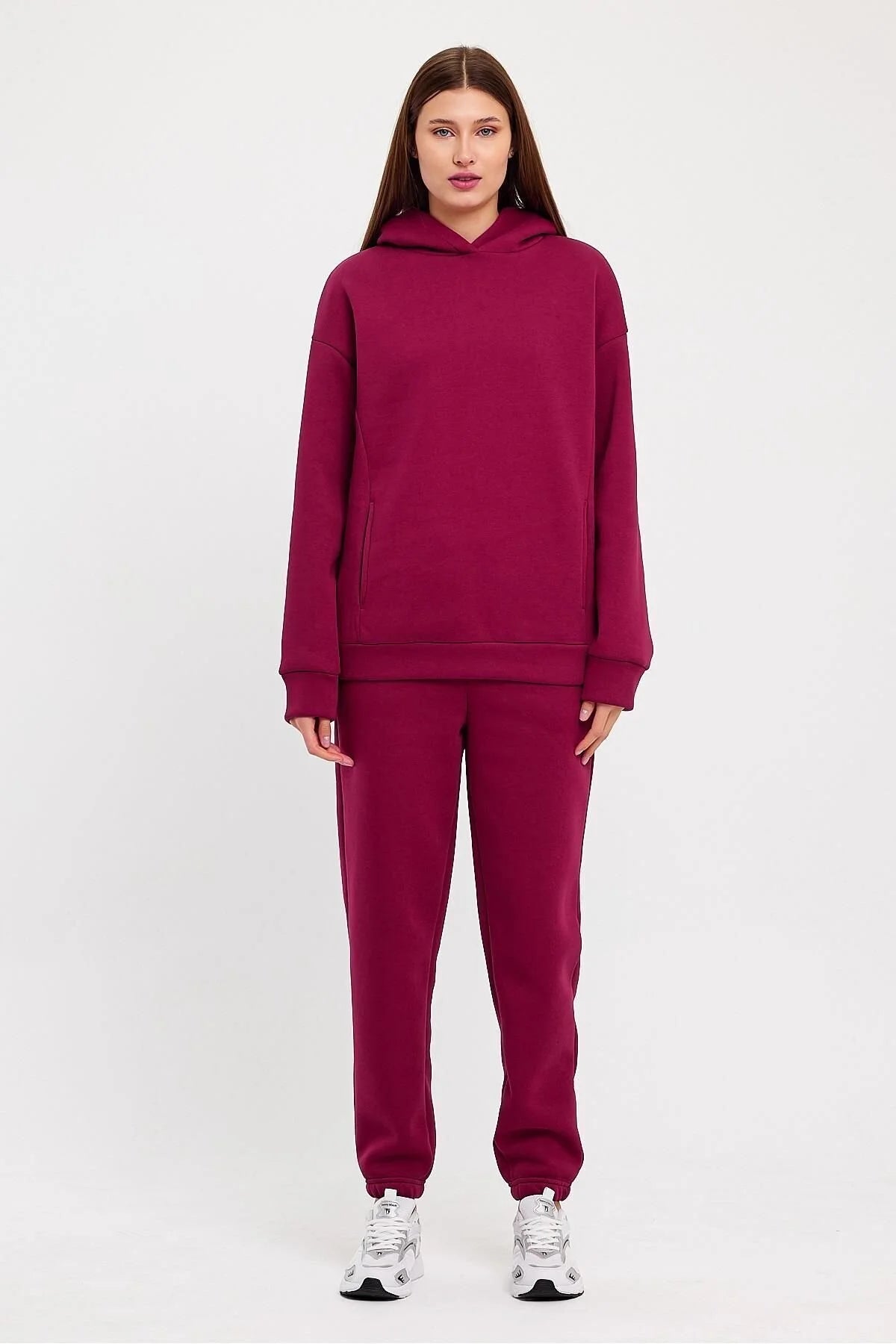 Kadın Beli Ve Paçası Lastikli Üç İplik Polarlı Oversize Eşofman Takımı