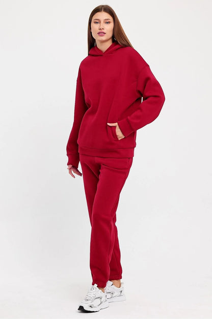 Kadın Beli Ve Paçası Lastikli Üç İplik Polarlı Oversize Eşofman Takımı