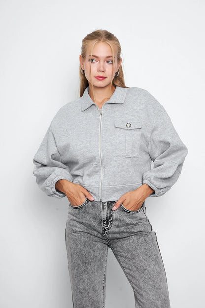 Balon Kol Cepli Fermuarlı Gömlek Yaka Ceket 00185