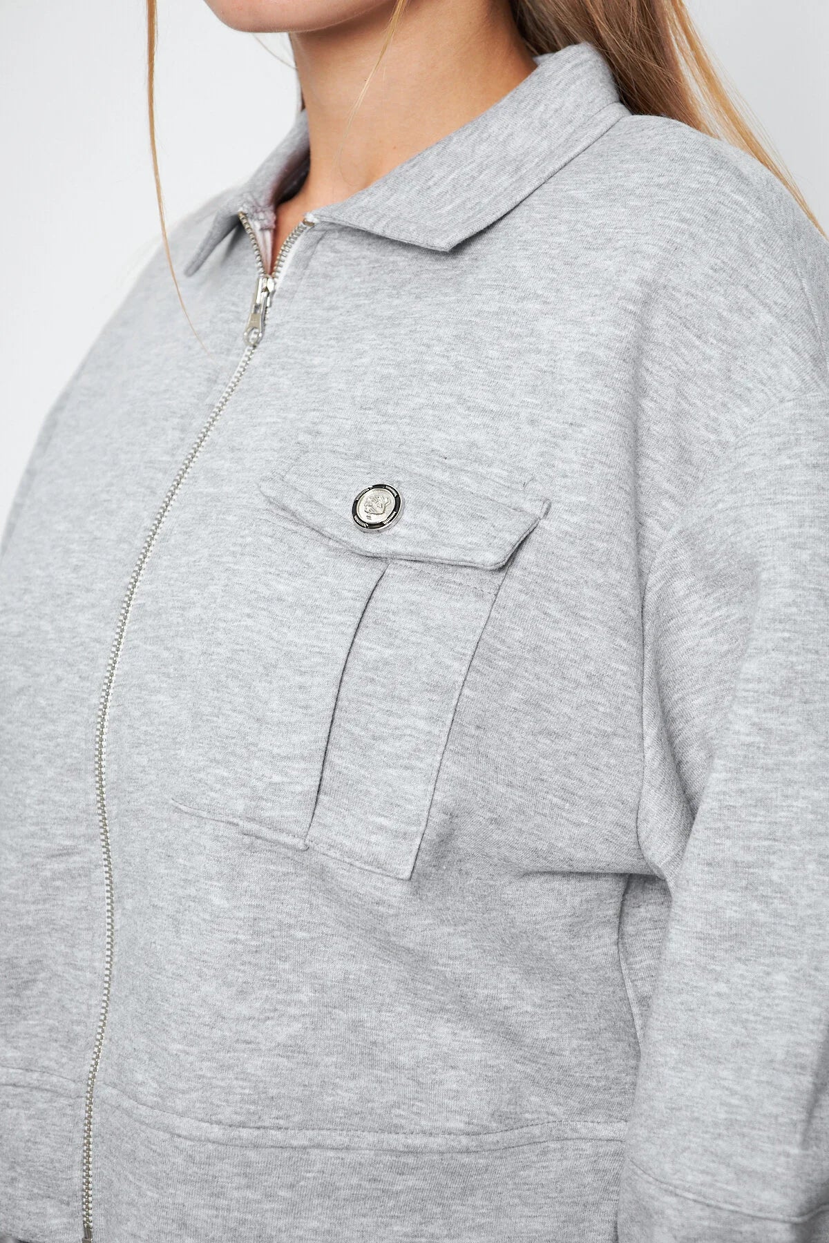 Balon Kol Cepli Fermuarlı Gömlek Yaka Ceket 00185