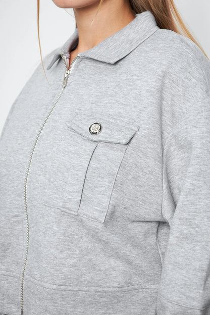 Balon Kol Cepli Fermuarlı Gömlek Yaka Ceket 00185