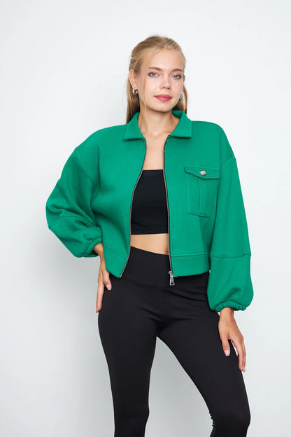 Balon Kol Cepli Fermuarlı Gömlek Yaka Ceket 00185