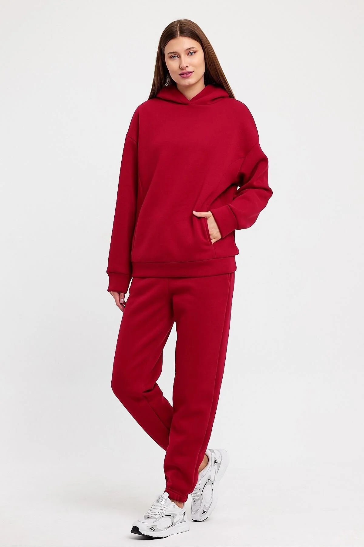 Kadın Beli Ve Paçası Lastikli Üç İplik Polarlı Oversize Eşofman Takımı