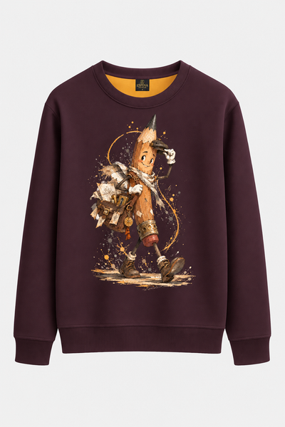 Gezgin Kalem Baskılı Bisiklet Yaka Sweatshirt